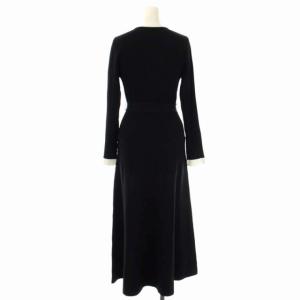 Diagram GRACE CONTINENTAL 23SS バイカラーフリルワンピース リブニット Vネック 長袖 ロング 金ボタン 36 黒 ブラック 白 ホワイト