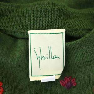 SYBILLA ニット セーター カットソー ノースリーブ ハイネック 刺繍 ウール L 緑 グリーン
