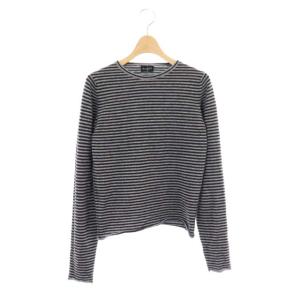 ニット セーター 長袖 ボーダー カシミヤ グレー 黒 ブラック