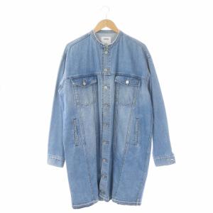 トウキョウ TOKYO デニムコート ロング ノーカラー クルーネック ライトブルー