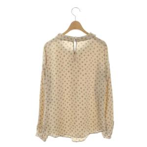 OLD ENGLAND シルク総柄プルオーバーロングスリーブブラウス 長袖 36 ベージュ 茶 ブラウン