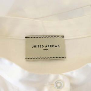 UNITED ARROWS 22SS ペプラム フレアスリーブ ブラウス バンドカラー 五分袖 白 ホワイト