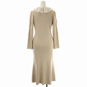 CELFORD 22AW ボウタイフリルニットワンピース リブニット Vネック 長袖 ロング プルオーバー カシミヤ混 32 ライトベージュ