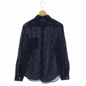 MARGARET HOWELL ドットシャツ 長袖 前開き コットン 1 紺 ネイビー 白 ホワイト