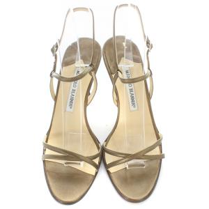 MANOLO BLAHNIK サンダル ストラップ レザー ピンヒール 36.5 23.5cm 茶色 ブラウン