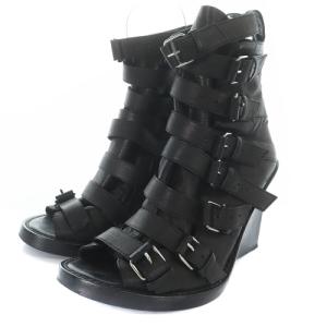 ANN DEMEULEMEESTER ショート ブーツ ベルト ウェッジソール 36.5 23.5cm 黒 ブラック
