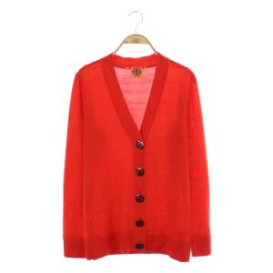 カーディガン ニット Vネック ロゴボタン 長袖 ウール 赤 レッド