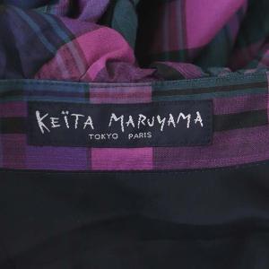 KEITA MARUYAMA チェックフレアワンピース ロング 七分袖 パフスリーブ ギャザー 1 紫 緑 紺 パープル グリーン ネイビー