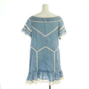 KEITA MARUYAMA 半袖レースチュニック ブラウス プルオーバー リネン 1 水色 ライトブルー オフホワイト