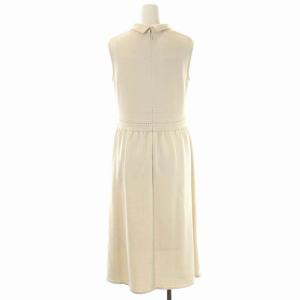 ANAYI ニットワンピース ノースリーブ ステンカラー ロング かぎ編み 切り替え ギャザー インナー付き 38 ライトベージュ