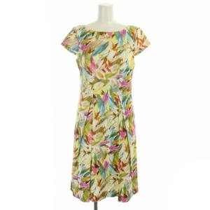 ショートスリーブ 総柄 ワンピース ひざ丈 半袖 38 マルチカラー
