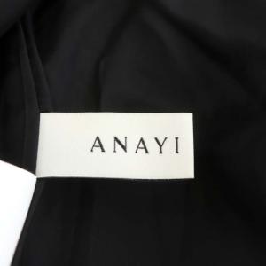 ANAYI ドットラインフラワープリントフレアワンピース ロング 半袖 36 黒 ピンクベージュ