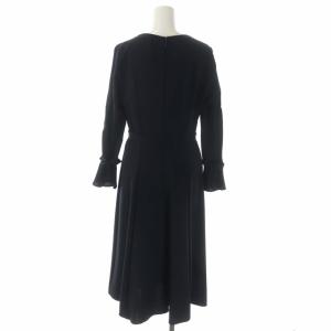 ANAYI ベルト付きワンピース Vネック 長袖 ロング フレア 36 紺 ネイビー