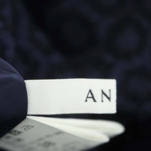ANAYI ショートスリーブ 総柄 フィットアンドフレア ワンピース ミモレ丈 ロング 38 紺 ネイビー チャコール