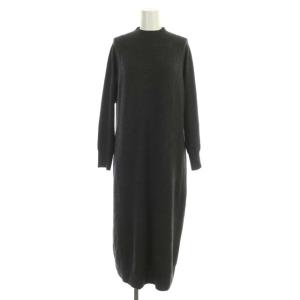 ニット梳毛ハイネックIラインワンピース ロング 長袖 ウール 36 ダークグレー