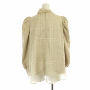 CELFORD 21AW チェックフロッキーボウタイブラウス プルオーバー 切替 長袖 36 ベーシュ