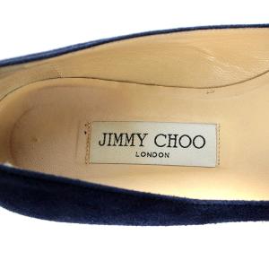 JIMMY CHOO フラットシューズ パンプス スエード ポインテッドトゥ スエード 38 25cm 紺 ネイビー