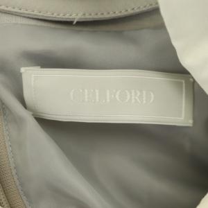CELFORD 21AW ボウタイコクーンワンピース ステンカラー パフスリーブ 半袖 ひざ丈 36 グレー オフホワイト