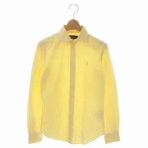ストライプシャツ 長袖 前開き ロゴ刺繍 コットン 0 黄色 イエロー 白 ホワイト