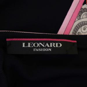LEONARD FASHION カンカン素材 ワンピース セミフレア 八分袖 花柄 ひざ丈 40 ブラック ピンク