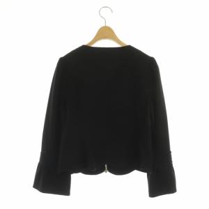 M'S GRACY カメリアジップ スカラップ ノーカラージャケット クルーネック 長袖 ジップアップ 袖レース 38 黒 ブラック