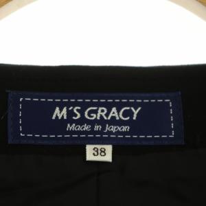 M'S GRACY カメリアジップ スカラップ ノーカラージャケット クルーネック 長袖 ジップアップ 袖レース 38 黒 ブラック
