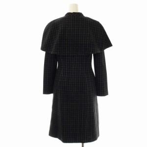 M'S GRACY ケープ付き ワンピース ロング 長袖 タイト チェック柄 タック 38 黒 白 ブラック ホワイト