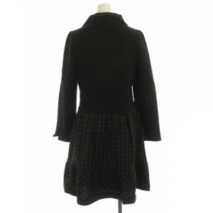 M'S GRACY ギャザー衿 カメリアジップ ワンピース 長袖 ロング ウール ギャザー 38 黒 ブラック オフホワイト