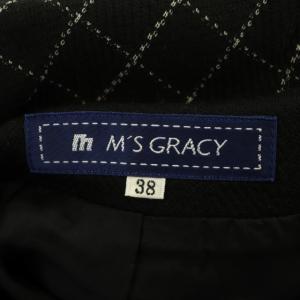 M'S GRACY ギャザー衿 カメリアジップ ワンピース 長袖 ロング ウール ギャザー 38 黒 ブラック オフホワイト
