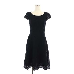 レース ワンピース フレア 膝丈 半袖 40 黒 ブラック