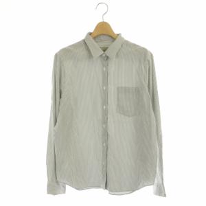 ストライプシャツ 長袖 シルク 胸ポケット 3 グレー 白 ホワイト