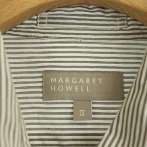 MARGARET HOWELL ストライプシャツ 長袖 シルク 胸ポケット 3 グレー 白 ホワイト
