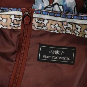 GRACE CONTINENTAL ローズラインプリントワンピース Vネック フレア 花柄 長袖 ロング 38 茶 ブラウン マルチカラー