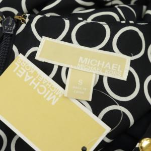 MICHAEL Michael Kors スタッズ半袖ワンピース 膝丈 クルーネック 総柄 S 黒 白 緑