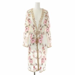 ラメ刺繍ジョーゼットガウン カーディガン ロング 長袖 薄手 36 白 ピンク 茶 ホワイト ブラウン