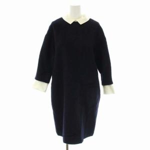 シャギーシャツワンピース 長袖 ひざ丈 ウール アルパカ混 38 黒 ブラック オフホワイト