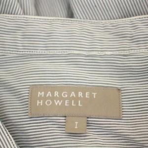 MARGARET HOWELL 21AW シルクコットンストライプシャツ 長袖 前開き ノーカラー 1 グレー オフホワイト