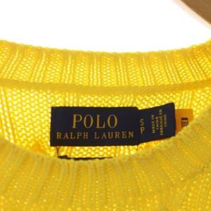 POLO RALPH LAUREN コットン半袖ケーブルニット セーター クルーネック プルオーバー ロゴ刺繍 SP 黄色 イエロー