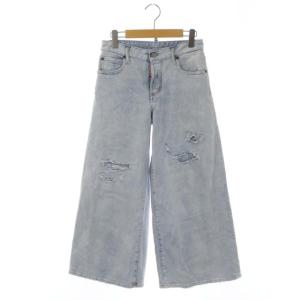 DSQUARED2 21SS ワイドデニムパンツ ジーンズ ダメージ加工 ボタンフライ 36 ライトブルー