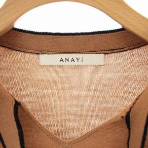 ANAYI 22AW グリッターラインボウ プルオーバー ニット セーター 長袖 ボウタイ 36 茶 黒 ブラウン ブラック