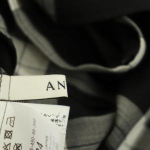 ANAYI 22AW ウールボイルパフスリーブフレアワンピース 長袖 ロング チェック ベルト付き 34 黒 白