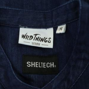 WILDTHINGS SHELTECH デニム 長袖 シャツワンピース ロング バンドカラー M 青 ブルー