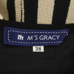 M'S GRACY ストライプカメリアプリントスカート フレア 膝丈 総柄 38 アイボリー 黒 ブラック