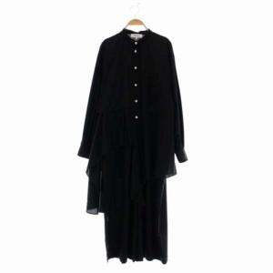 22SS ナチュラルローン レイヤードオールインワン アシンメトリー デザイン 長袖 38 ブラック