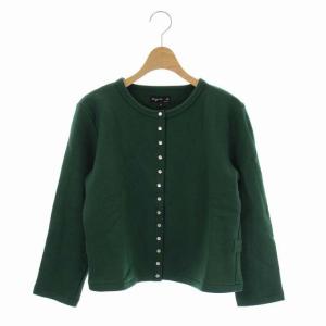 カーディガンプレッション ノーカラー スナップボタン 長袖 裏起毛 3 緑 グリーン