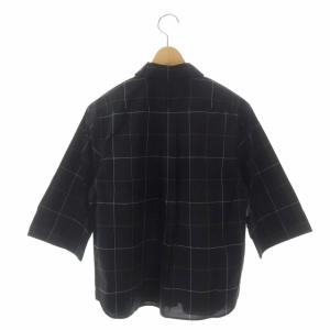 MARGARET HOWELL 20SS LARGE GRAPH CHECK ブラウス 七分袖 ラウンドカラー チェック 1 黒 ブラック 白 ホワイト 黄色