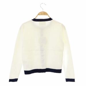 Chesty バイカラー カーディガン ニット 長袖 クロップド ビジュー パール F 白 紺 ホワイト ネイビー