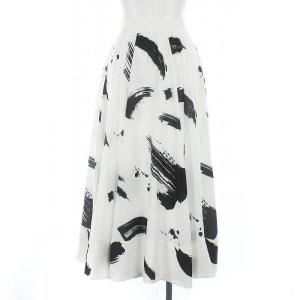 Ameri VINTAGE MEDIINKFLARESKIRT ロングスカート フレア 総柄 S ホワイト ブラック