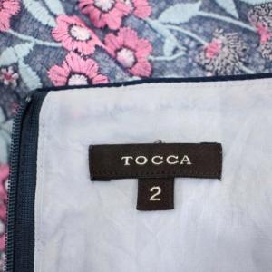 TOCCA PRIMULA JULIAN ドレス ワンピース 膝丈 ノースリーブ 花柄刺繍 ボタニカル柄 2 紺 ネイビー ピンク
