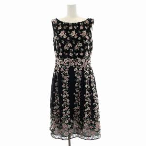 BEAUTIFUL DREAM ワンピース ロング ノースリーブ 刺繍 ボタニカル柄 2 ブラック系